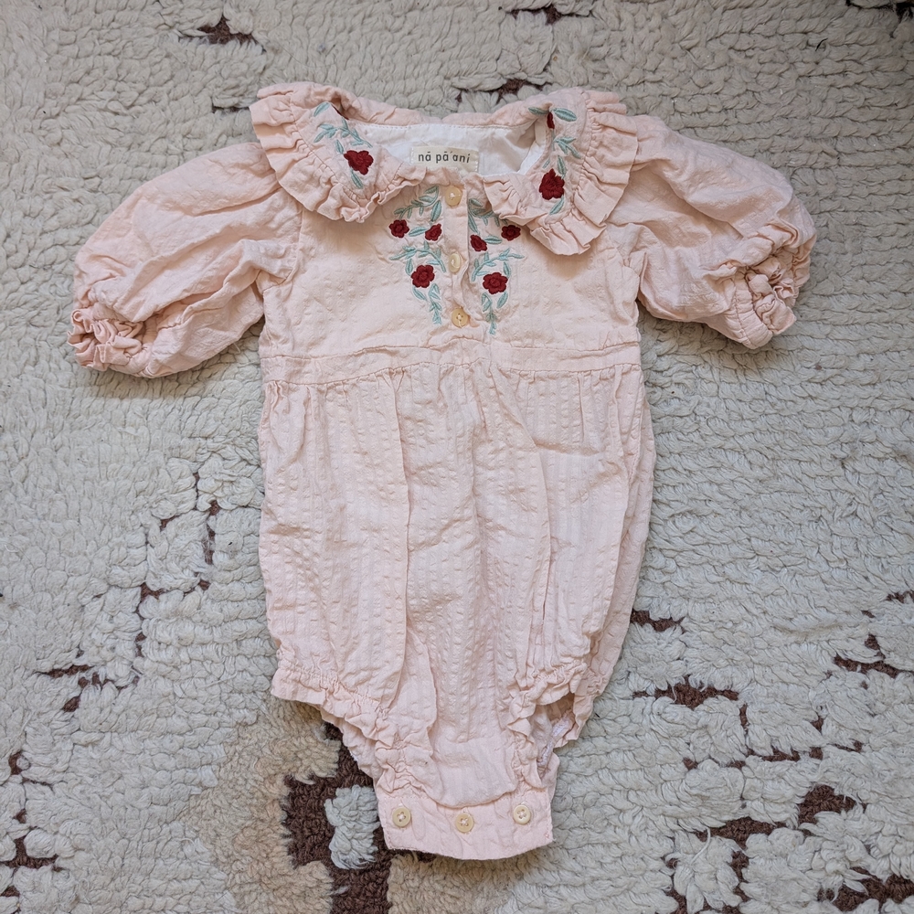 Napaani Pink Embroidered Kids One Piece